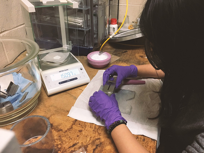 A photo of me making a Zirconium Dioxide target.